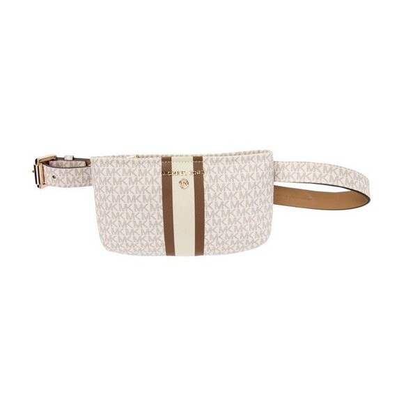 Michael Handbags - Michael Kors Belt Bag with monogrammed logo pattern Beige Brown Tan Women Gold